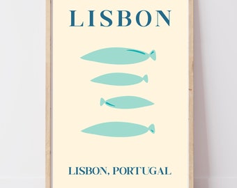 Lisbon Portugal Print | Retro Coastal Wall Art, Portuguese Illustration | Travel Gift | A4 A3 A2+ Digital Download
