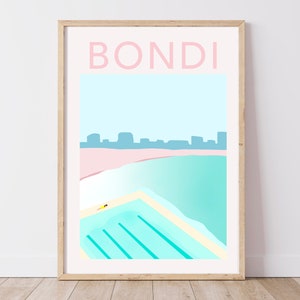 Bondi Beach Print Peach | DIGITAL DOWNLOAD | PRINTABLE Wall Art | Abstract Travel Poster | Retro Vintage Print | Beach Coastal Decor