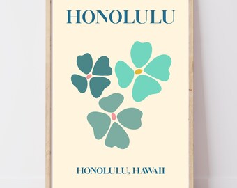 Waikiki Hawaii Print | Retro Tropical Wall Art, Abstract Illustration | Beach Gift, Gallery Wall | A4 A3 A2+ Digital Download