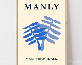 Manly Beach Australia Print | Retro Australian Coastal Wall Art | Sydney Gift | A4 A3 A2+ Digital Download