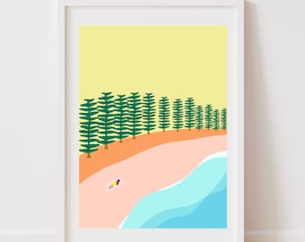 Manly Beach Sydney Print | Retro Australian Coastal Wall Art | Surfer Gift, Housewarming | A4 A3 A2+ Digital Download