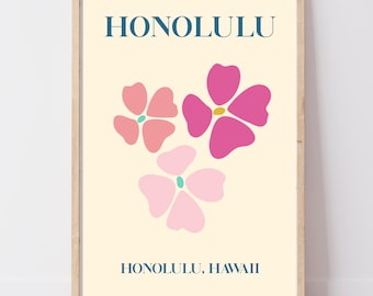 Waikiki Hawaii Print | Retro Tropical Wall Art, Abstract Illustration | Beach Gift, Gallery Wall | A4 A3 A2+ Digital Download