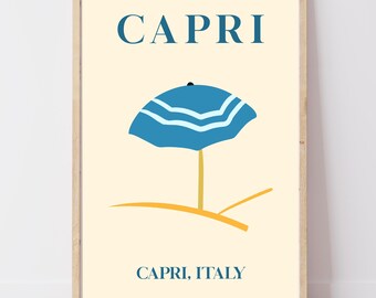 Capri Italy Print | Retro Italian Coastal Wall Art | Travel Gift, Housewarming | A4 A3 A2 Digital Download
