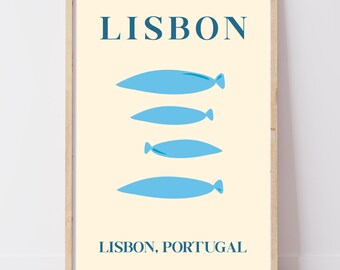 Lisbon Portugal Print | Retro Coastal Wall Art, Portuguese Illustration | Travel Gift | A4 A3 A2+ Digital Download