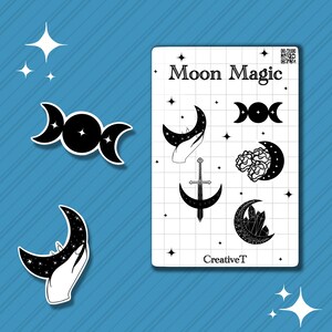 Moon Sticker Sheet, Celestial Sticker Sheet, Black Stickers, Planet stickers, Moon Stickers