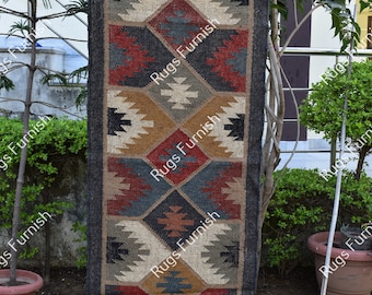 4 x 6 ft, Handmade KILIM Rug, Multicolor, Jute Rug wool rug Kilim Dhurrie, traditional Indian; Chic Victorian Hipster, Custom Rugs, Area Rug