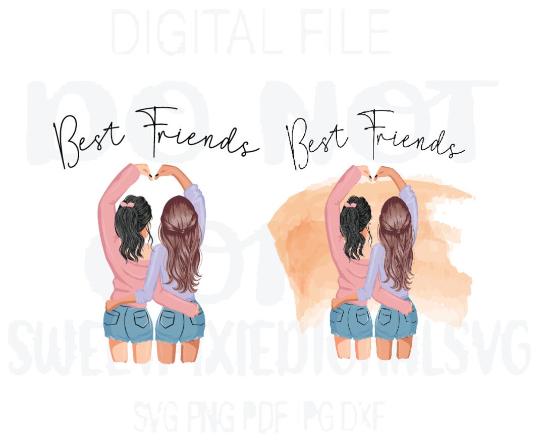Best Friends Watercolor Clipart Png. Best Friends. Sisters. 2 Women