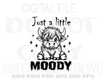 Bara en liten moody Hyland Cow svg. Direkt digital nedladdning. Digital fil. Cricut-klippfil. Svg. Png. Pdf. Jpg. Dxf. Eps.