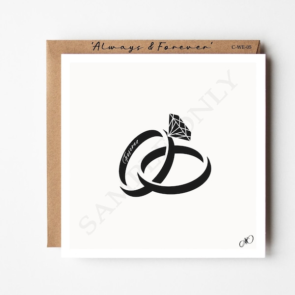 Always & Forever - Ceremonies of Life, Wedding Rings, Black and White Ink,  Hand Drawn, Minimalistic, Greeting Card