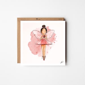 Ballerina greeting card for any occasion,Ballerina birthday card,Fairy Wings,Fairy ballerina,Water Colour, Greeting Card