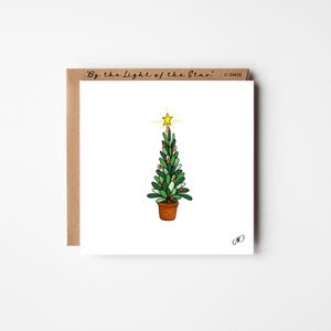 Christmas Xmas Tree Greeting Card,Xmas Star,Happy Holidays,Minimal Simple xmas card,potted xmas tree with baubles