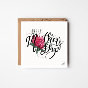 Mother’s Day Card,Happy Mothers Day Card,Waratah Flower,Simple, Minimal, Elegant, Unique Hand Drawn Art Card