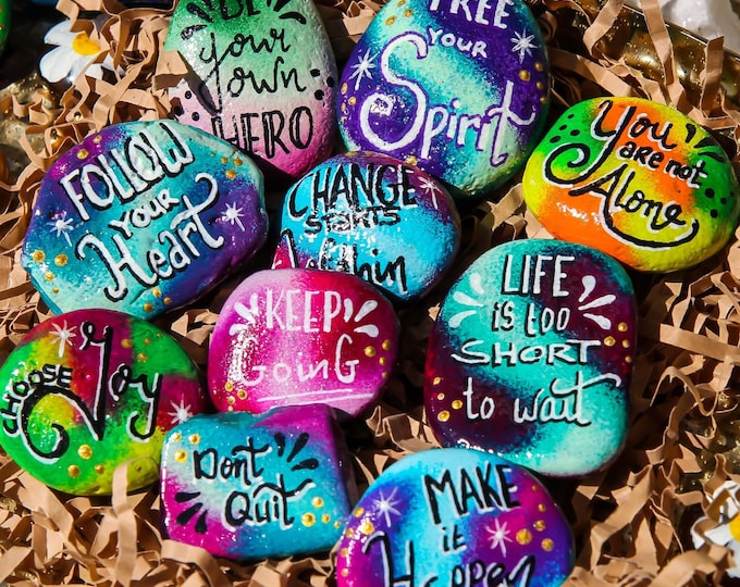 Empowerment Pocket Rocks: Set of 15 Custom Painted Pebbles ...