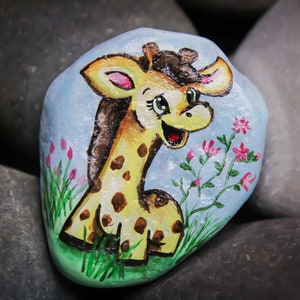 Hand Painted Acrylic Giraffe Rock
