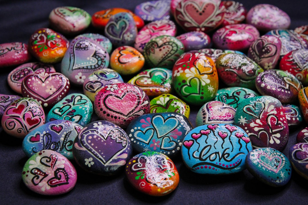 Set of 5 Painted Heart Rocks - Etsy Australia