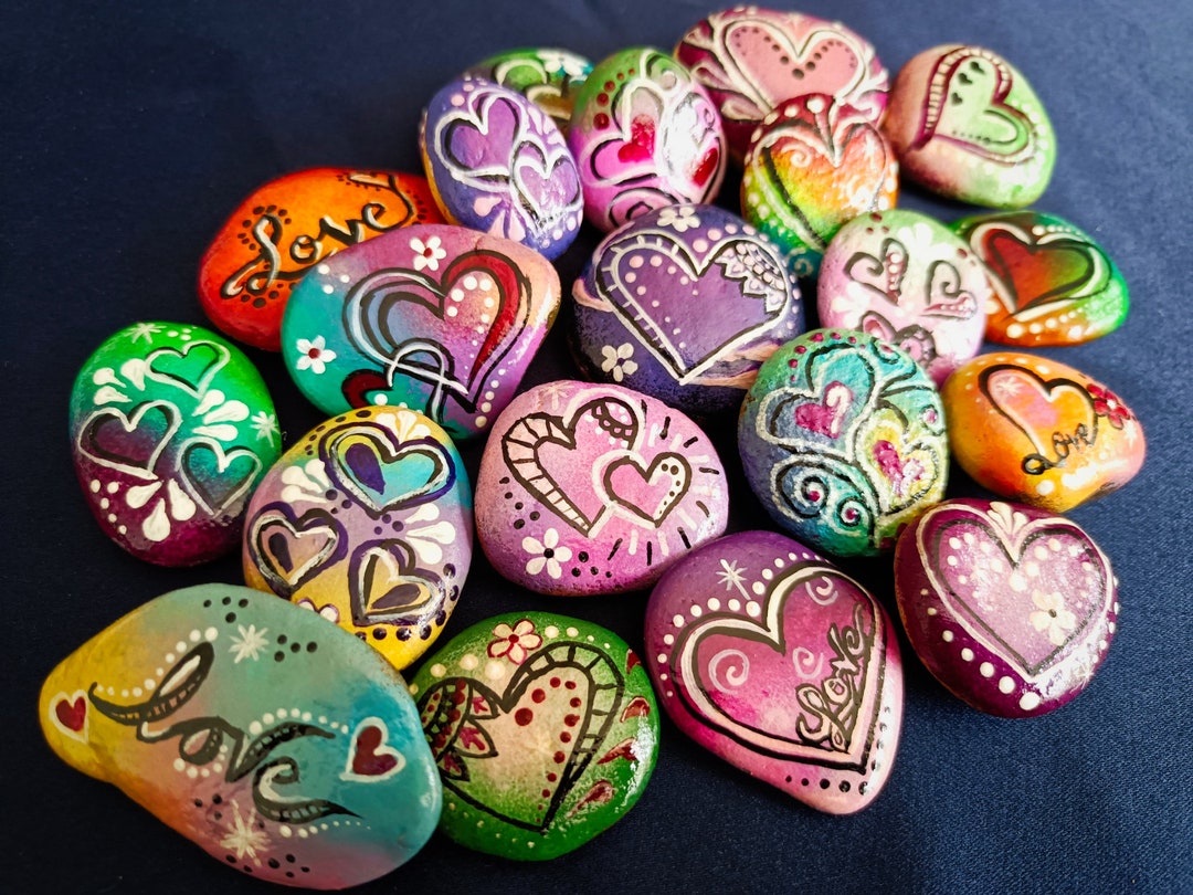 Colerful Heart Rocks Set of 5 Painted Heart Rocks - Etsy Australia