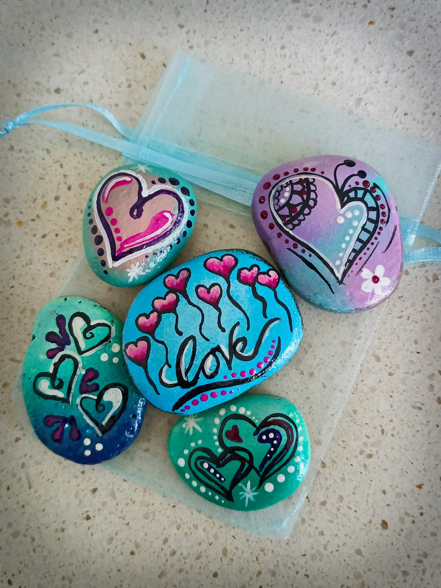 Set of 5 Painted Heart Rocks - Etsy