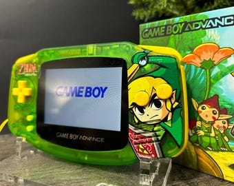 Zelda Minish Cap UV Printed Custom Game Boy Advance Gba - v5 IPS Screen, Tactile D-Pad & a/b buttons, Clicky triggers, rechargable battery +
