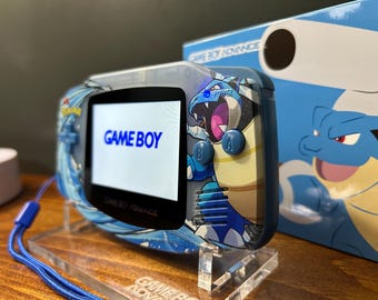 Blastoise Pokémon UV Printed Custom Game Boy Advance Gba - IPS Screen, Clicky triggers, blue power LED, & more options