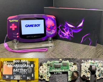 Gengar Pokémon UV Printed Custom Game Boy Advance Gba - v5 IPS Screen, Clicky triggers, rechargable battery option + more