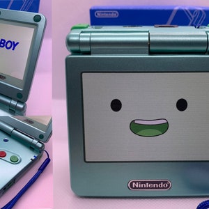 BMO “Beemo” Custom Game Boy Advance Gba SP Uv Printed Face with IPS v2 Screen, Custom 900 mAh Battery, Charger, Blue power Led