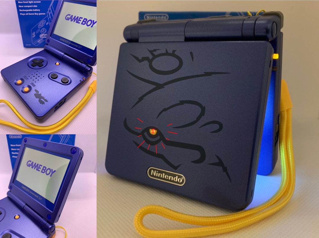 Kyogre “primal Kyogre” Custom Gameboy Advance SP GBA Sp Bundle W/ IPS V2  Screen, 900mah Battery, Charger, Game Custom Power Led Eye