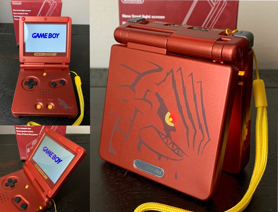 Groudon primal Groudon Custom Gameboy Advance SP GBA Sp Bundle W/ IPS V2 Screen, 900mah Battery
