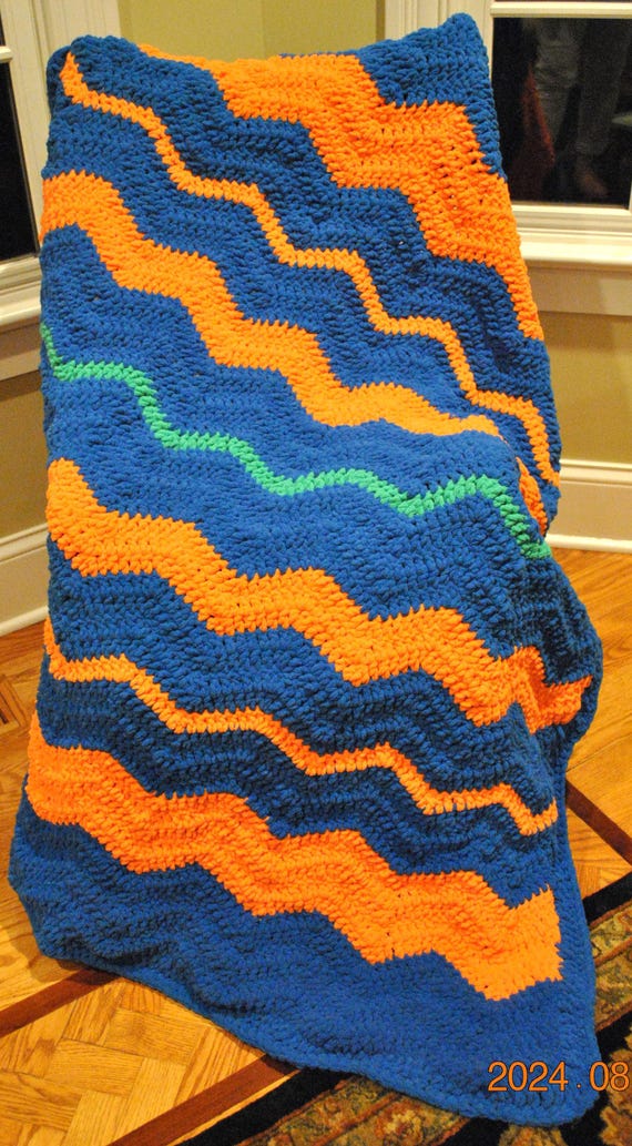 University of Florida.  Orange and Blue with a Gator Green stripe.  Handmade to order, custom design, dorm room decor, one-of-a-kind.