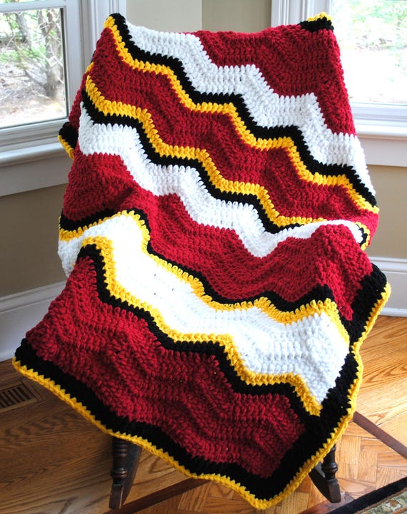 College Blanket.  Black, Gold, Red & White.  Handmade to order, custom design, dorm room decor, one-of-a-kind.