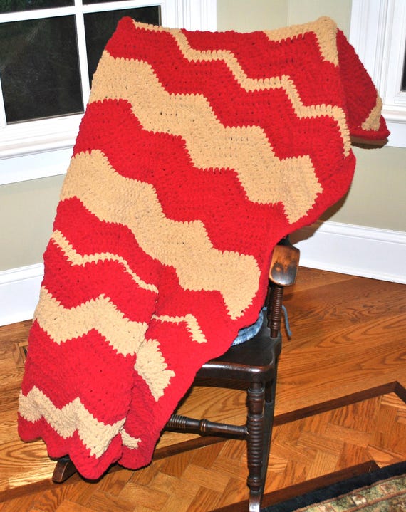 College Blanket.  Crimson/Red and Gold.  Handmade to order, custom design, dorm room decor, one-of-a-kind.