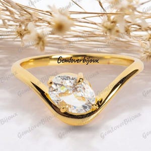 14K Solid Gold Floating Gem Ring Oval Moissanite Engagement Ring East West Unique Sideway Oval Cut Ring Floating Stone Wedding Promise Ring