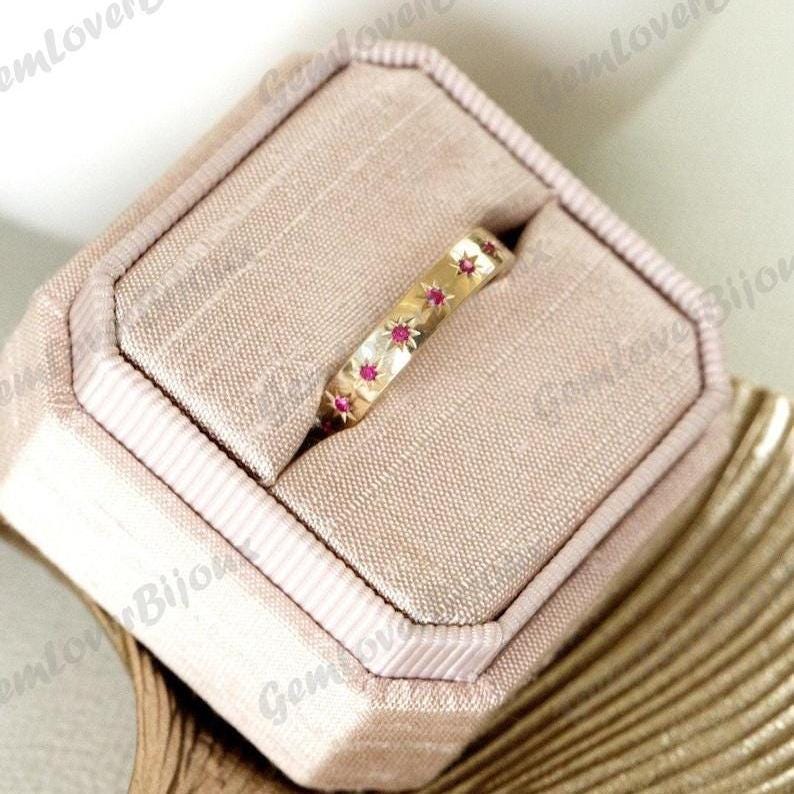 14k Solid Gold Ruby Eternity Band Ring: Dainty Minimalist Design - Etsy