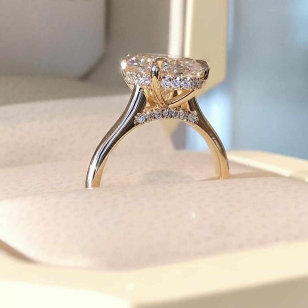 3 CT Oval Cut Moissanite Engagement Ring Hidden Halo 14K Gold Ring ...
