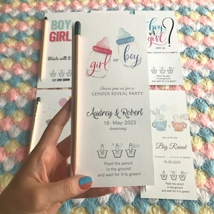 Gender Party Geschenke, Gender Reveal Einladung, Er oder Sie, Gender Reveal Zeichen, Gender Reveal Guess, Baby Shower Gender, Gender Card, Seed Pen