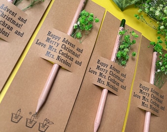 Christmas Seed Pencil Favors, Personalized Holiday Favours
