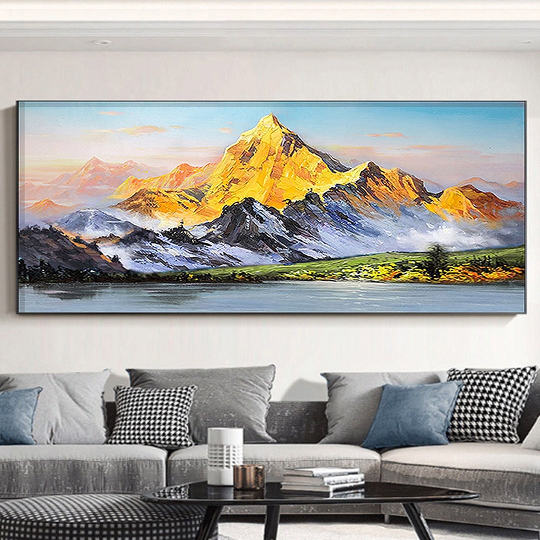 Gold Mountain Wall Decor Textured Wall Art Nature Oil Painting Etsy