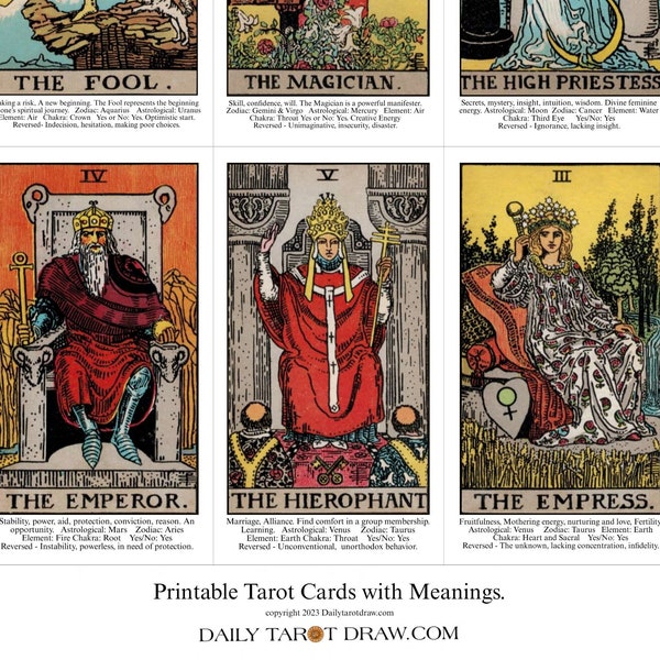 Tarot Cards with Meanings - Printable Rider Waite Tarot Cards