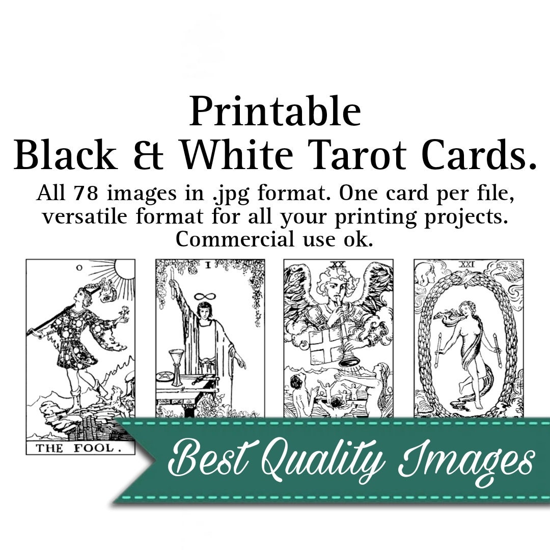 Printable Tarot Cards Black and White Rider Waite Etsy