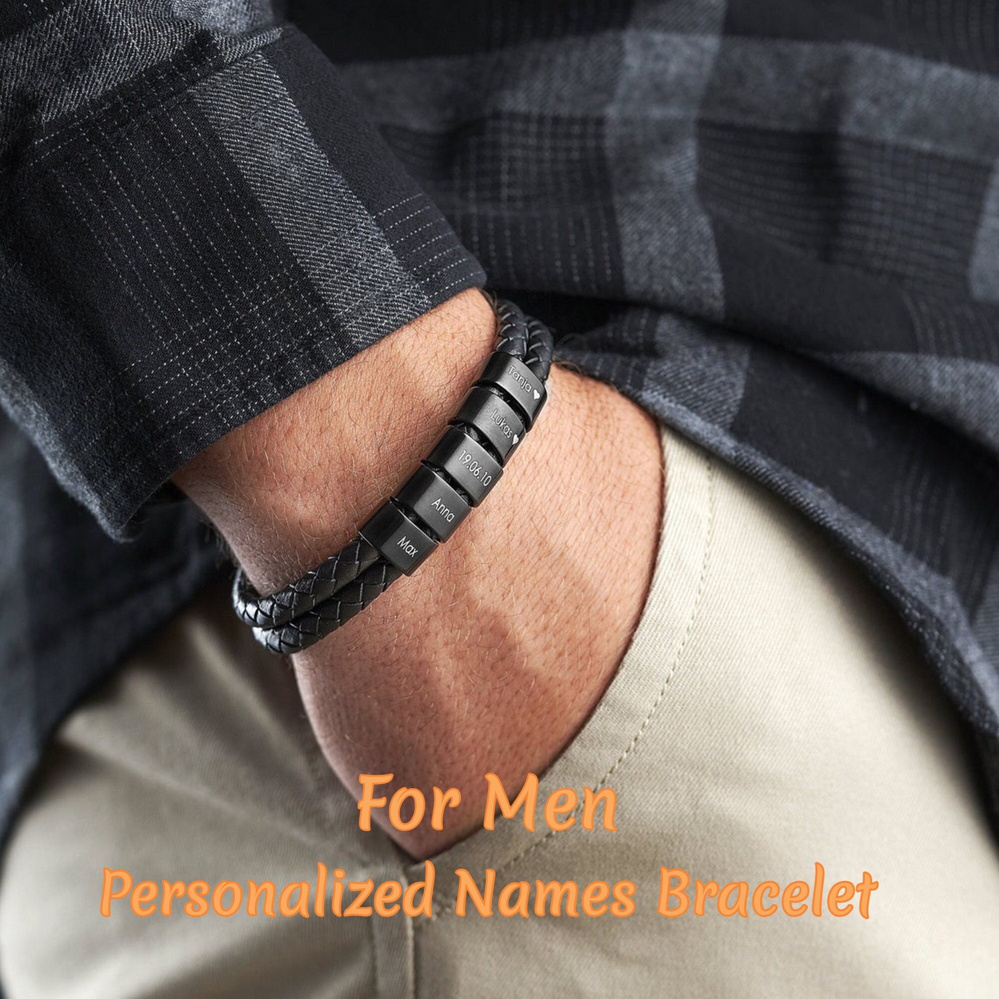  Personalized Couple Matching Bracelets for Men Friendship Name  Bracelet Bestie Boyfriend Family Gift Custom Engraved Leather Couples  Bracelet Step Dad Male Mens Jewelry Fathers Day Gift for Him - MRBR 