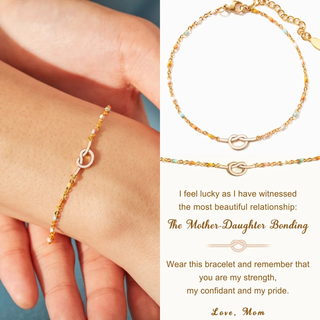 Mother & Daughter Bonding Knot Bracelet, Sterling Silver Enamel Boho