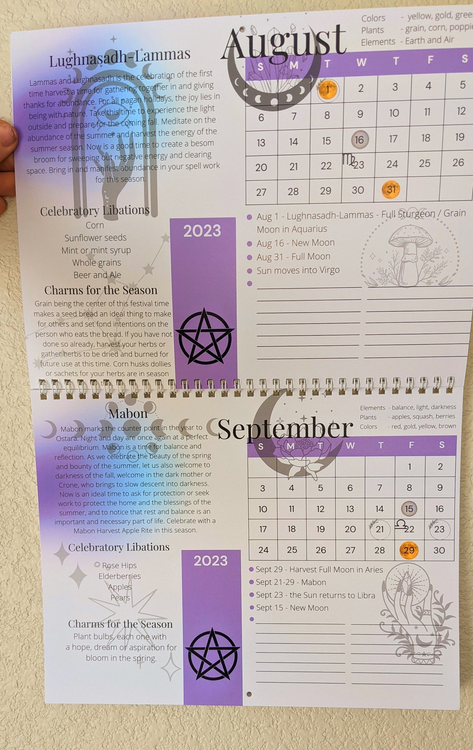 20222023 18 Mo Wiccan Pagan Wheel of the Year Calendar Etsy Australia