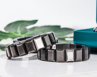 Natural Silver Obsidian Bangle: Crystal Healing Stretch Bracelet