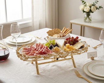 Soporte de servir vintage de latón y cristal, expositor decorativo floral, de uno o dos niveles.