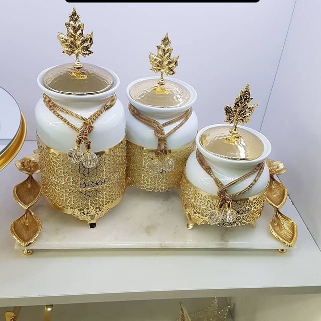 Gold Kitchen Decor: Ceramic Canister Set for Coffee, Tea, Sugar, and ...