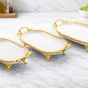 Elegant 3-Piece Gold Decorative Porcelain Snack and Cake Serving Plates Set