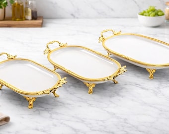 Elegant 3-Piece Gold Decorative Porcelain Snack and Cake Serving Plates Set