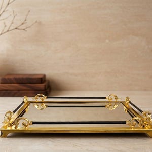 Elegant Gold Rectangular Mirror Tray - Large Decorative Display Tray for Coffee Table & Ottoman Decor