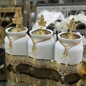 Gold Kitchen Decor: Ceramic Canister Set for Coffee, Tea, Sugar, and Herbs - Home Decor
