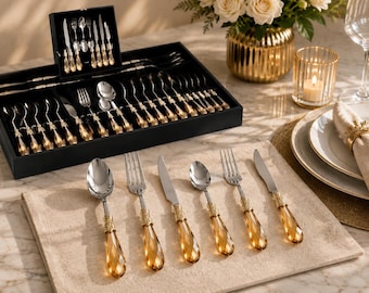 Titanium Coated Stainless Steel Flatware Set (36 Pcs) - Elegant Dining