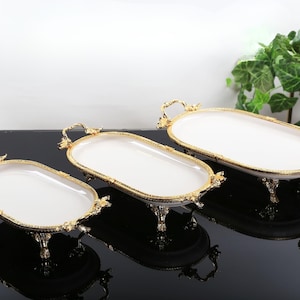 Elegant 3-Piece Gold Decorative Porcelain Snack and Cake Serving Plates Set
